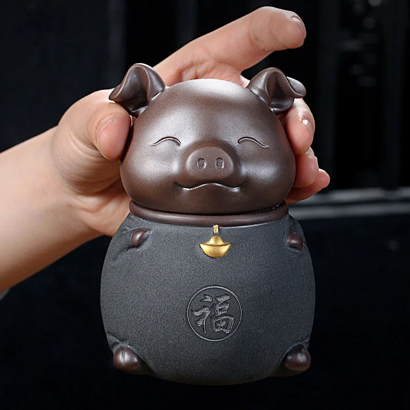 

Керамическая герметичная коробка для хранения чая с фиолетовой глиной, маленькая счастливая свинья, чашка для чая, чашки для чая с черным ча...