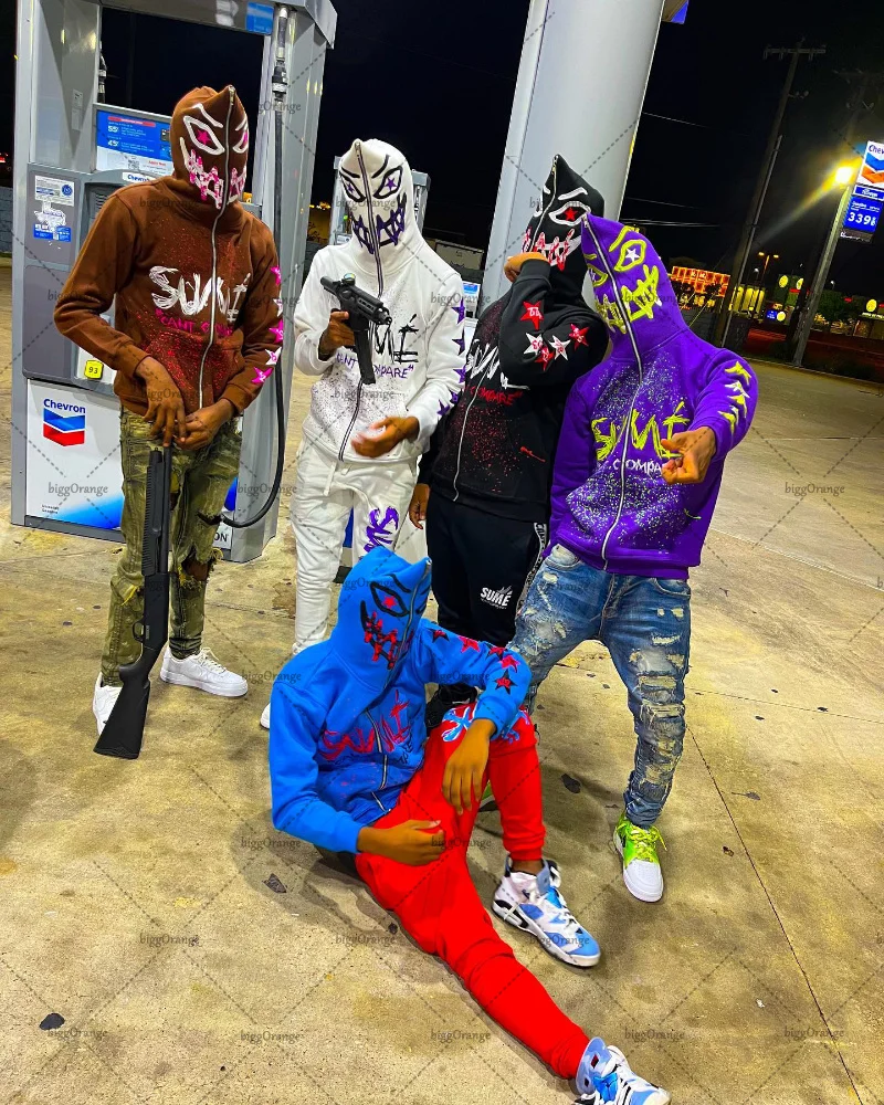 

Devil Print High Street Trend Loose American Jacket Gothic Punk Zipper Sweatshirt Men Retro Harajuku Rock Oversized Hoodie Men