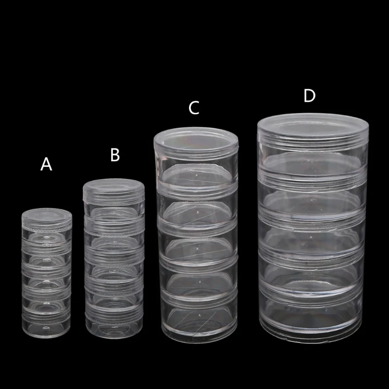 

5 Slot Clear Plastic Round Storage Jars - Art Craft Accessory Organizer Box
