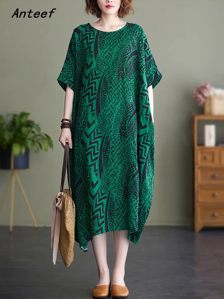 

short sleeve oversized cotton vintage floral dresses for women casual loose long summer dress elegant clothing 2022