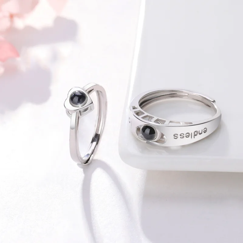 HIBODY Picture Customization 925 Silver Love Couple Projection Ring Unique Lady's Jewelry Without Inlaid Simple Finger Jewelry