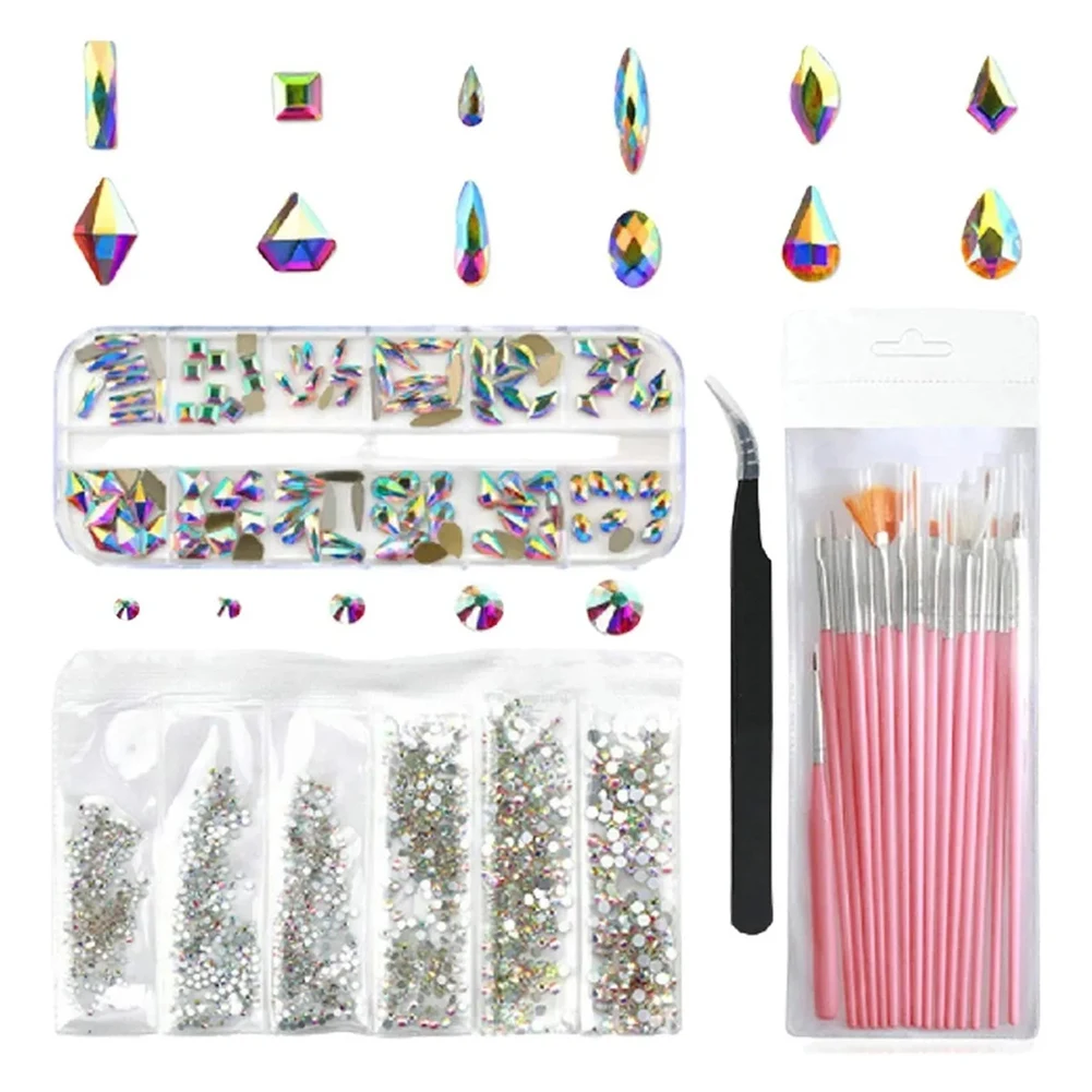 

18pcs Exquisite Manicure Tools Fashion With Tweezers DIY Professional Multipurpose Nail Art Set Painting Brush AB Rhinestones