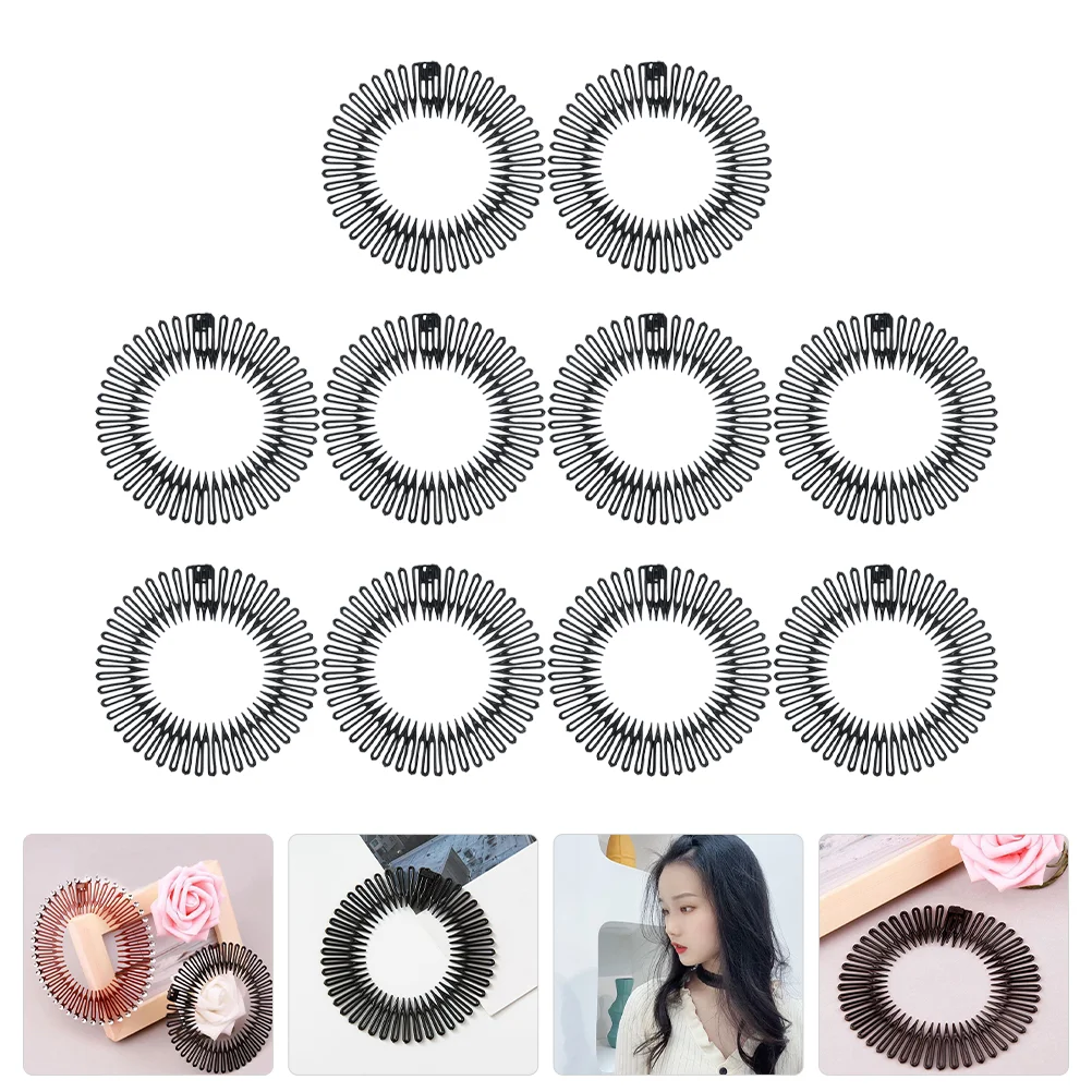 

10 Pcs Cute Fashion Rice Powder Comb Spring Insert Full Wavy Headband Hair Hairband Stretch Flexible Hairbands Women's