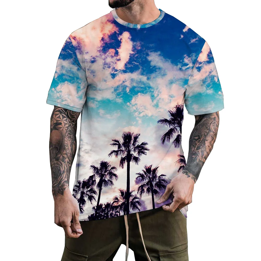 

Футболка мужская с цифровым 3D принтом, брендовая пляжная одежда с коротким рукавом, с цветочным принтом, для отдыха