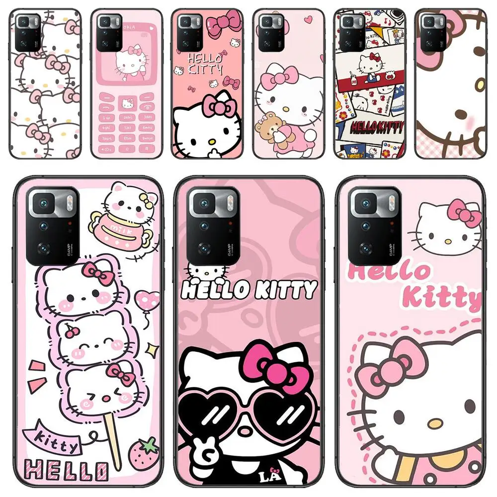 

Hello Kitty Black TPU Phone Case For Redmi 9 9A 7A 10 8A 10A 8 Note 11 10S 7 11S Plus POCO X3 Pro Luxury Fashion Girl Gift Cover
