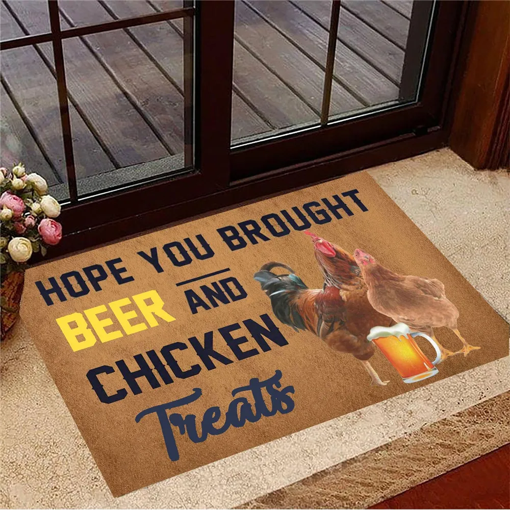 

CLOOCL Funny Animals Doormats 3D Graphic Hope You Brought Beer and Chicken Carpets Flannel Decorative Doormat Dropshipping