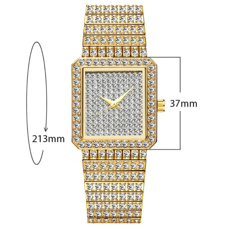 Fashion Square Watch Women Bling Bling Lady Watch for Woman Elegant Dating Match Quartz Wristwatches HIP HOP Couple Watches