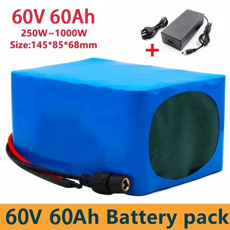 

60V 16S2P 60Ah 18650 Li-ion Battery Pack 67.2V Lithium Ion 60000mAh Ebike Electric Bicycle Scooter with 40A BMS 750W 1000Watt