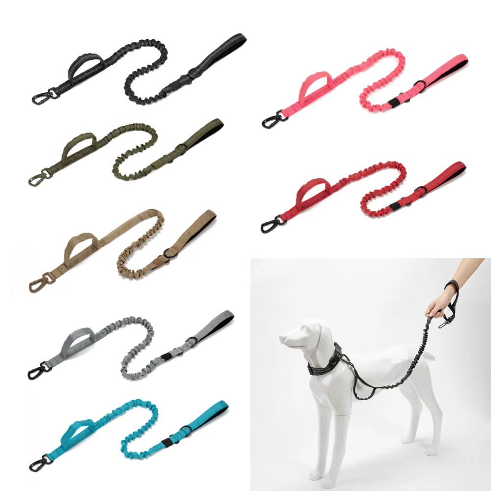 Тактический поводок для собак с эластичным ремнем БЕЗ ТЯГИ нейлоновый светоотражающий поводок для тренировки, прогулок и охоты, прочная веревка.