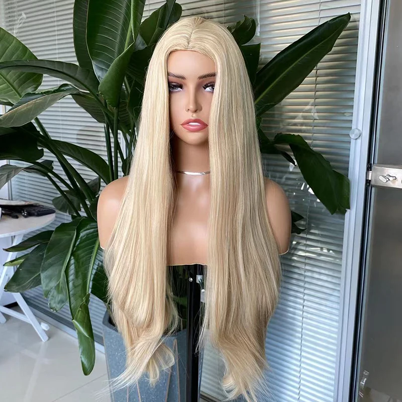 

AIMEYA Mix Blonde Natural Wave Synthetic Wig for Women High Temperature Middle Part None Lace Wigs Halloween Cosplay Wig