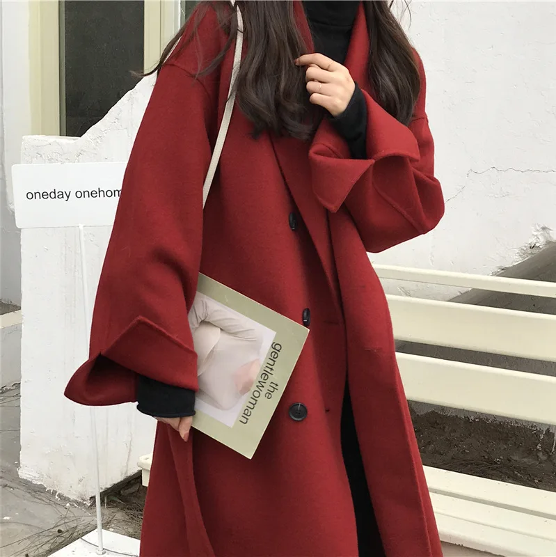 

Женское двустороннее кашемировое пальто, свободное двубортное шерстяное пальто средней и длины до колен, новинка 2023