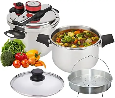 

cooker made of stainless steel, It has a 6.3qt. capacity and 5 safety systems, Easy to use Cooking accessories Olla de presion S