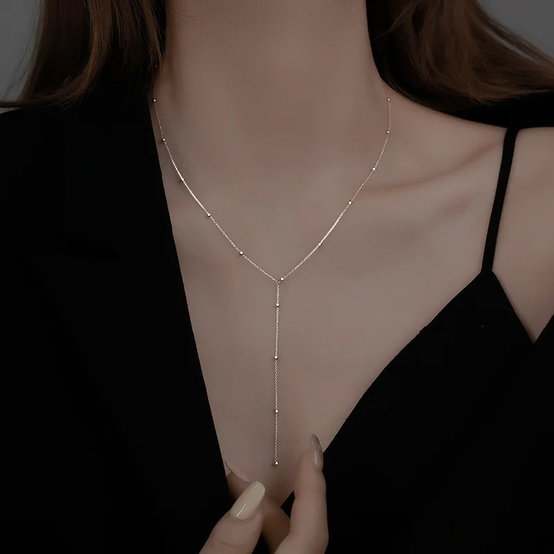 

Minar French Simple Gold Silver Color Beads Chain Chokers Necklaces for Women Female Long Tassel Pendant Necklace Birthday Gift