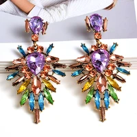 high grade colorful crystal earrings statement rhinestone long drop earrings fashion jewelry accessories for women
