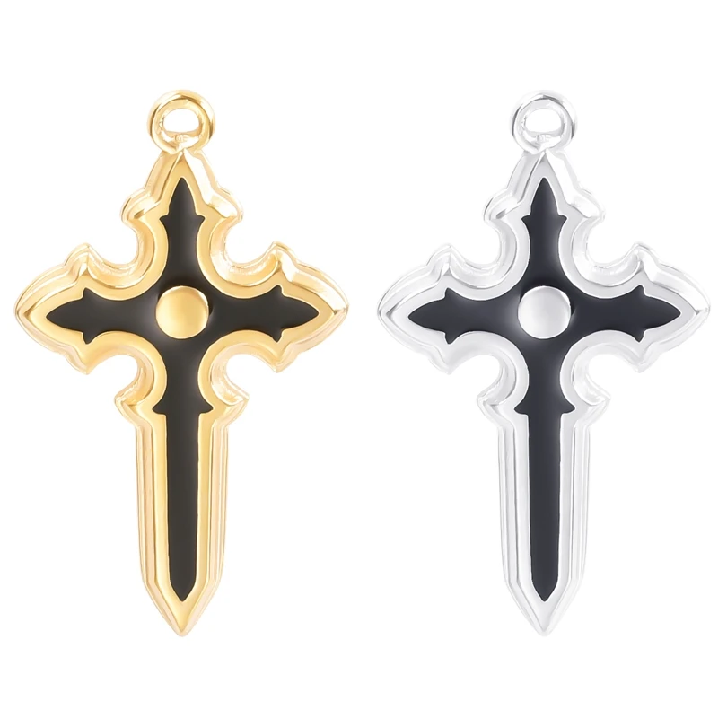 

2pcs Black Enamel Crosses Stainless Steel Charms DIY Jewelry Making Accessories Handmade Christ Necklace Pendants
