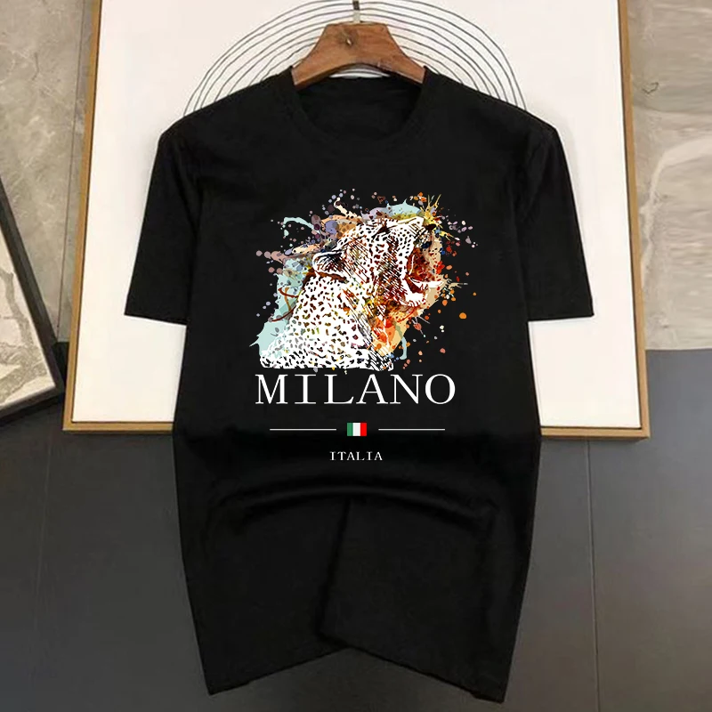 

Brand Summer Milano Letters Print Y2k T-shirt Short Sleeved Luxury Tees Clothing Loose Pure Cotton Soft Tops Asian Size S-7XL