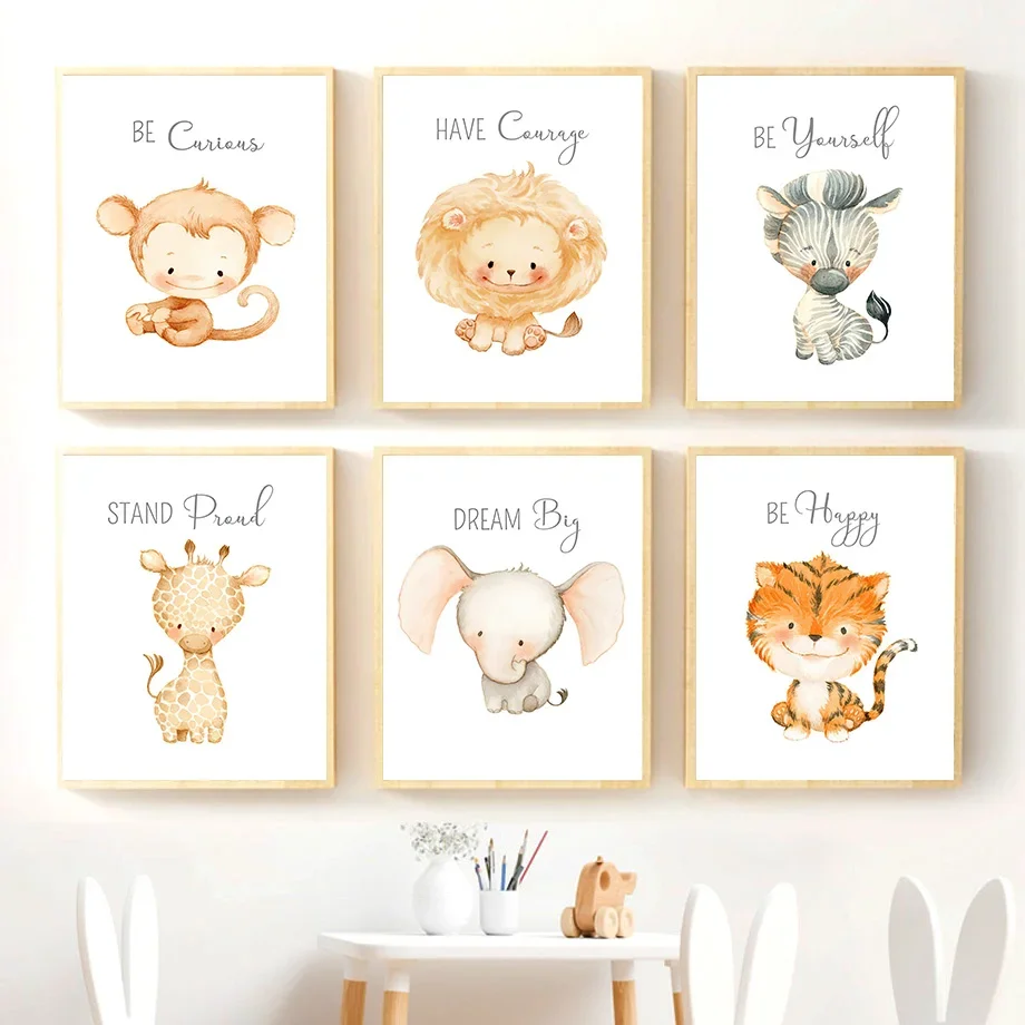 Настенные художественные плакаты с тигром львом слоном жирафом обезьяной зеброй