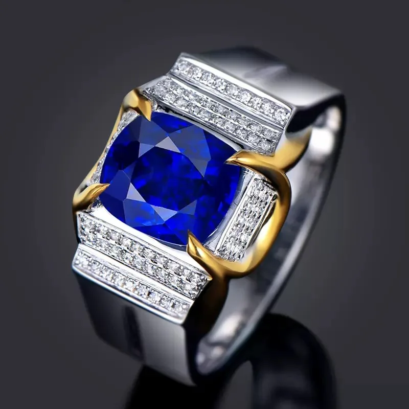 

Foydjew PT950 Platinum Plated Luxury Quality Simulation Sri Lankan Sapphire Rings For Men Colorful Blue Gem Wedding Banquet Ring