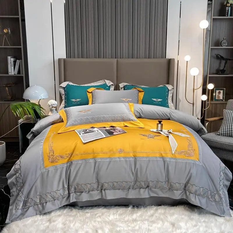 

Luxury 100S Long-staple Cotton bedding set Queen king bed set Embroidery Duvet cover Fitted bed sheet pillowcases