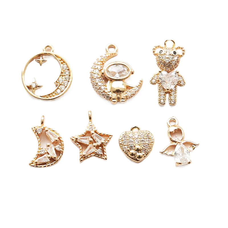 

Подвеска для браслета, ювелирное изделие с медным покрытием из циркония в виде пентаграммы, Луны, астронавта, инкрустированное настоящим зо...