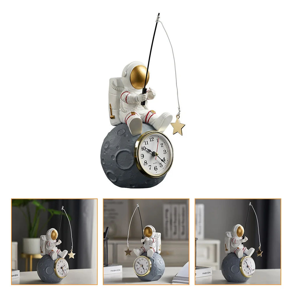 

Clock Statue Spaceman Desk Space Outer Decor Home Wall Favors Party Theme Tabletop Sculpture Astronaut Office Rustic Alarm