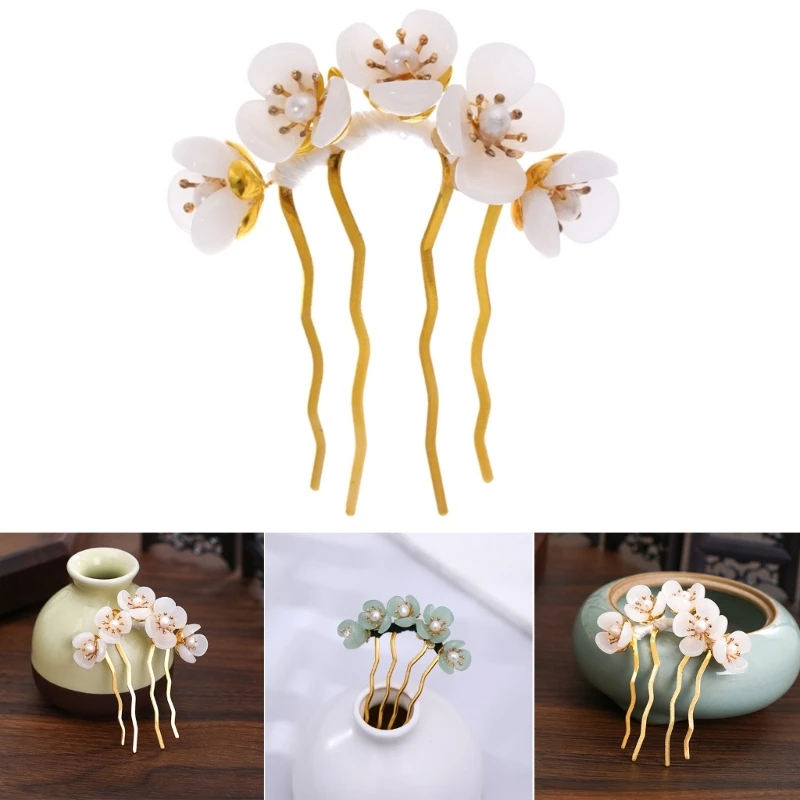 

Elegant U-shape Hairpins with Flower Vintage Chinese Style Hair Pin Hair Accessories for Woman Cosplay Taking Photo