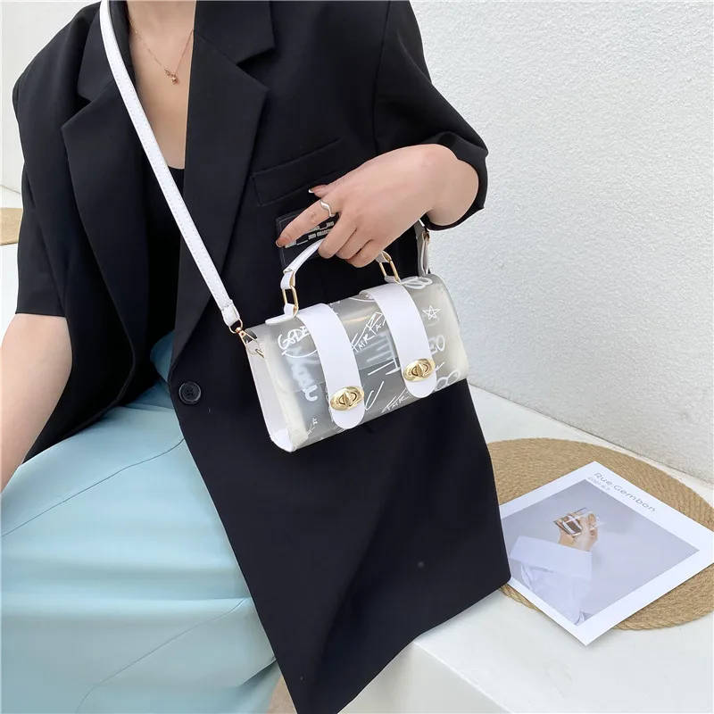 Transparent Shoulder Bag Tote Bags for Women Small Cute Street Leisure Bag Splicing Graffiti Satchel Fashion Purses and Handbags