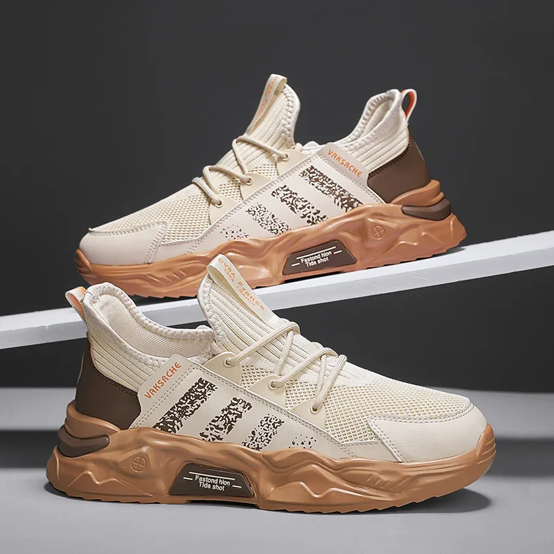 Весенние дышащие мужские кроссовки цвета хаки синие беговые удобные уличные