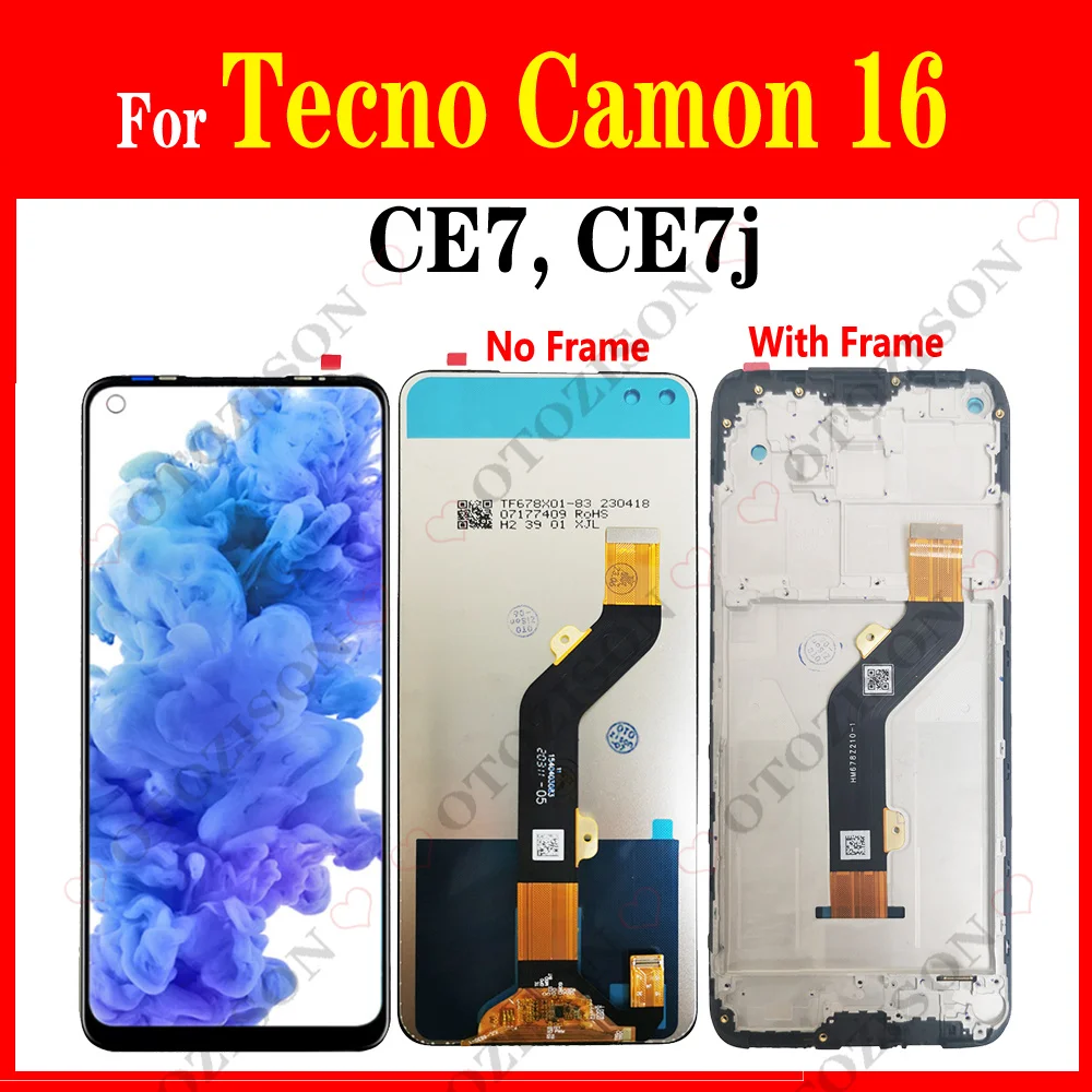ЖК-дисплей 6,8 дюйма с рамкой для Tecno Camon 16 CE7 CE7j, сенсорный дигитайзер в сборе, запчасти для Camon16