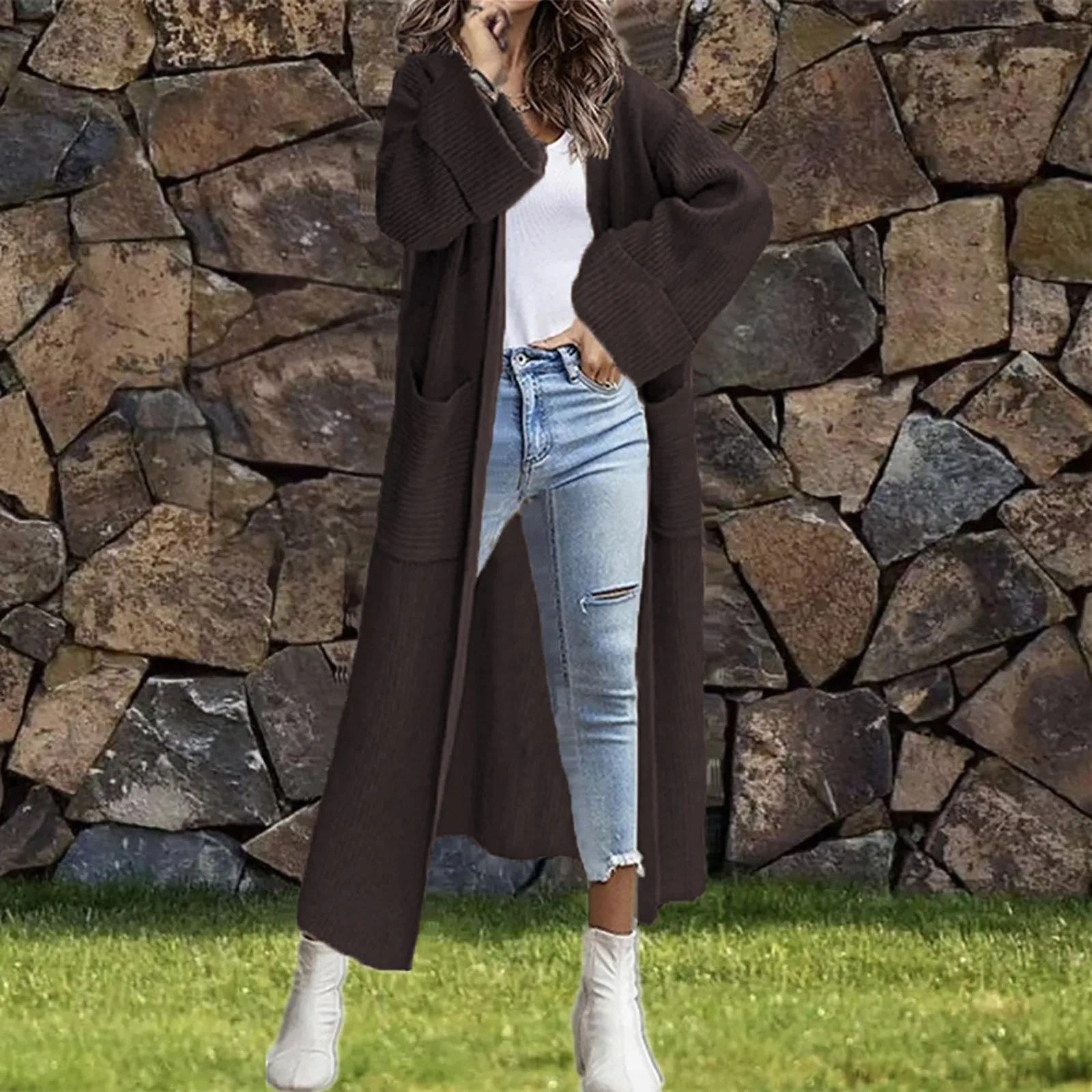 

Women's Cardigans 2023 New Style Autumn Winter Casual Long Pocket Knitted Cardigan Women Sweater Coat V-Neck Cardigans