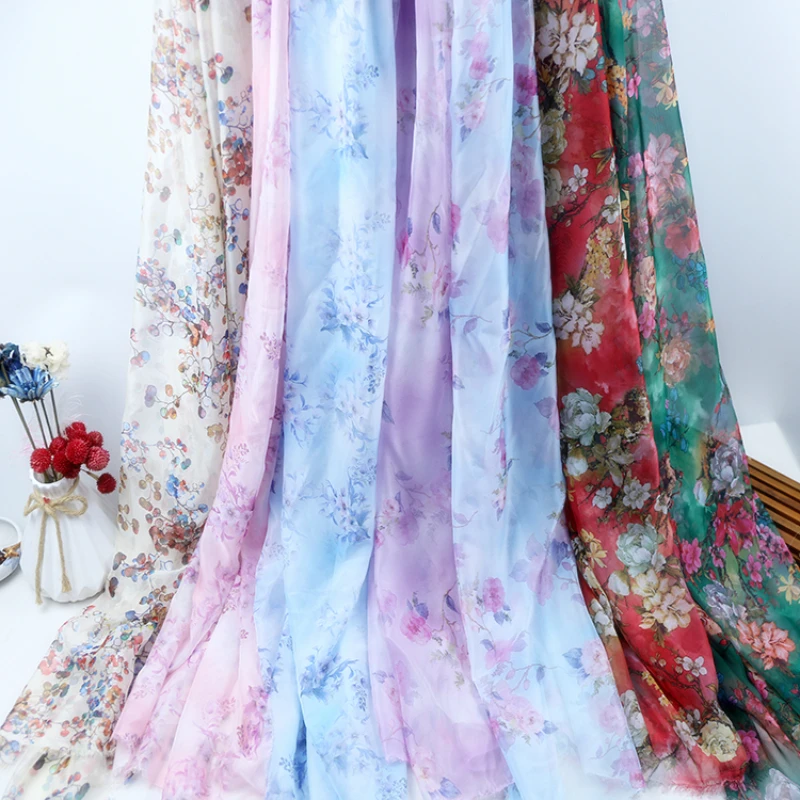 

Chinese Style Ink Painting Printed Chiffon Fabric Han Chinese Clothing Cloth Dress Large Swing Skirt Summer Clothing Surface