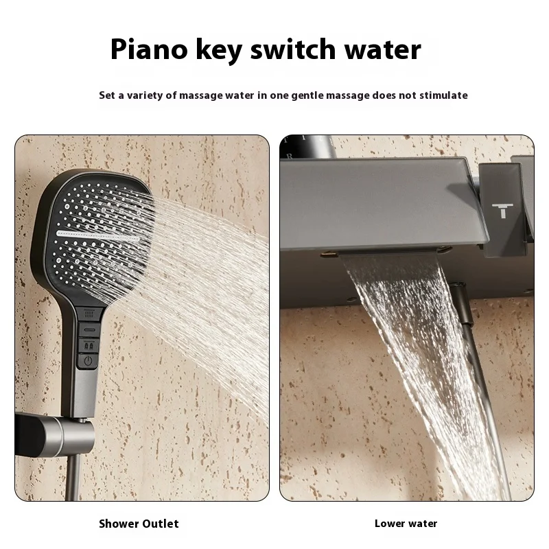 Полностью медная темно-серая термостатическая простая насадка для душа водопад