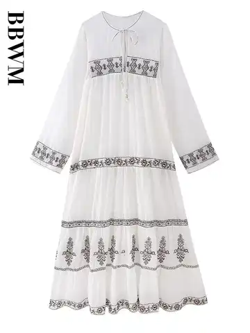 Long Dress Women Embroidery Loose Dress Women Vintage Long Sleeve Spring Dresses 2023 Fashion Casual Dresses Chic Female