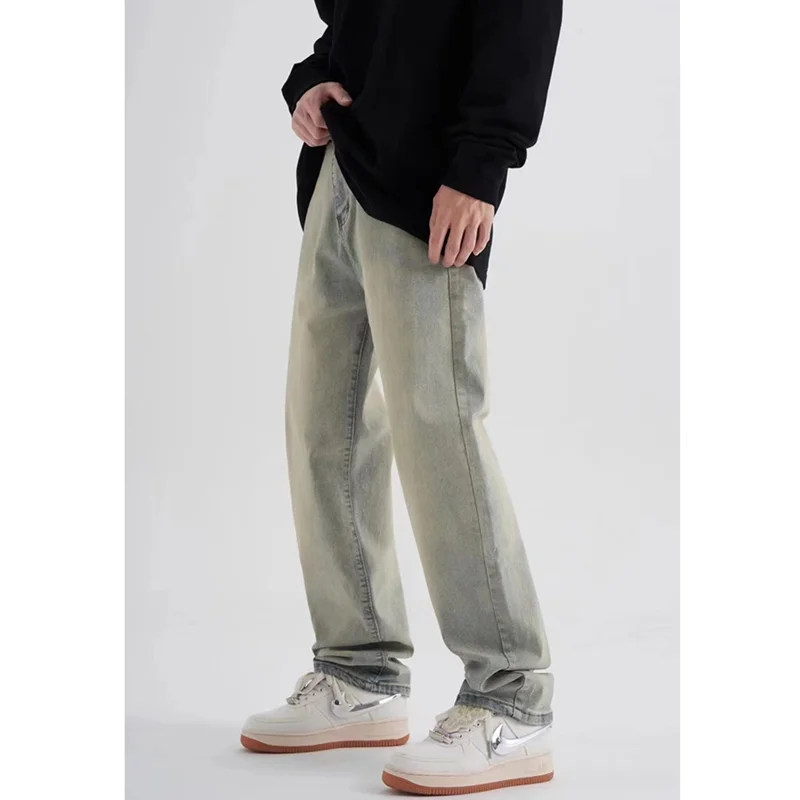 Streetwear Men 2022 New Pattern Recreational Broad Leg Straight Pants Cylinder Comfortable Loose Light Colour Jeans Autumn Women
