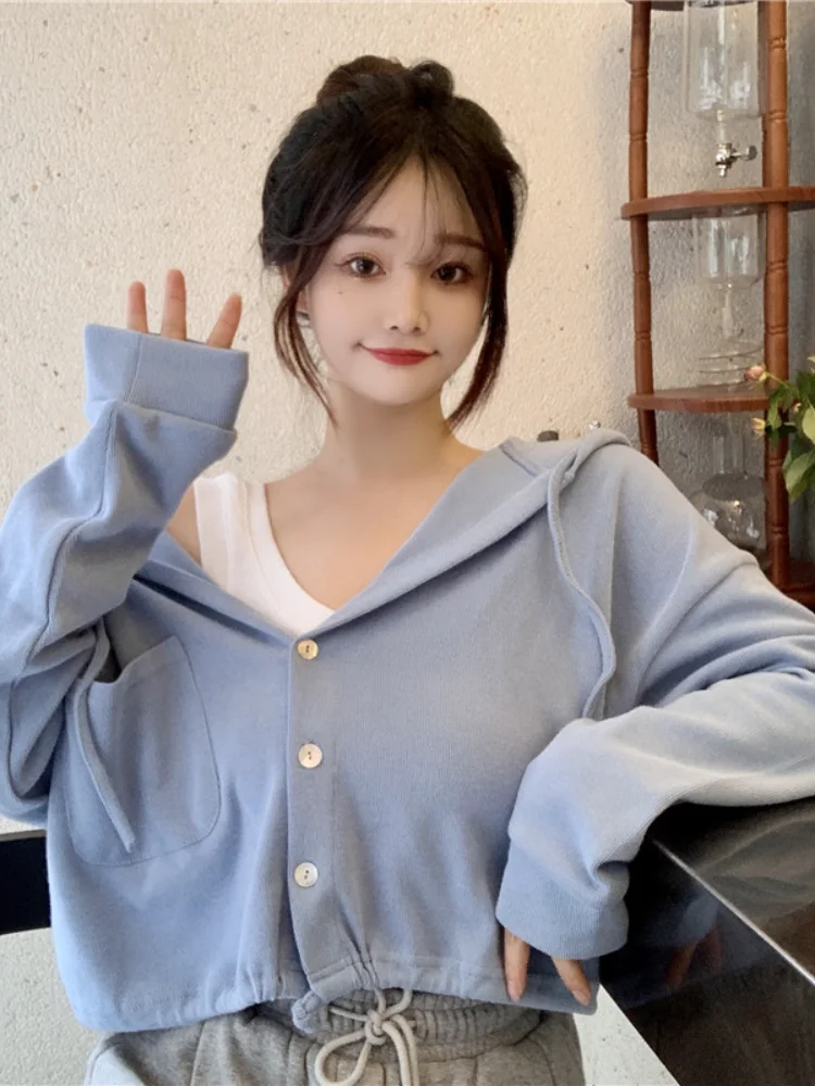 Женские свитшоты женские топы одежда кардиган с капюшоном модная однотонная