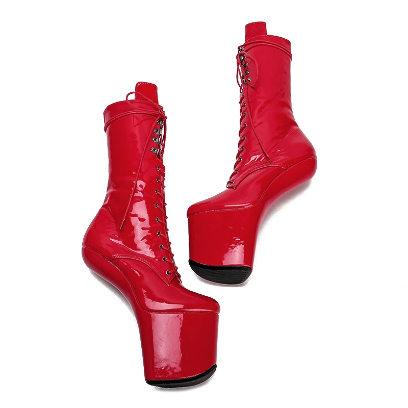 Leecabe Patent PU Upper  Platform Ankle Boots Sexy Exotic heelless pole dance shoes