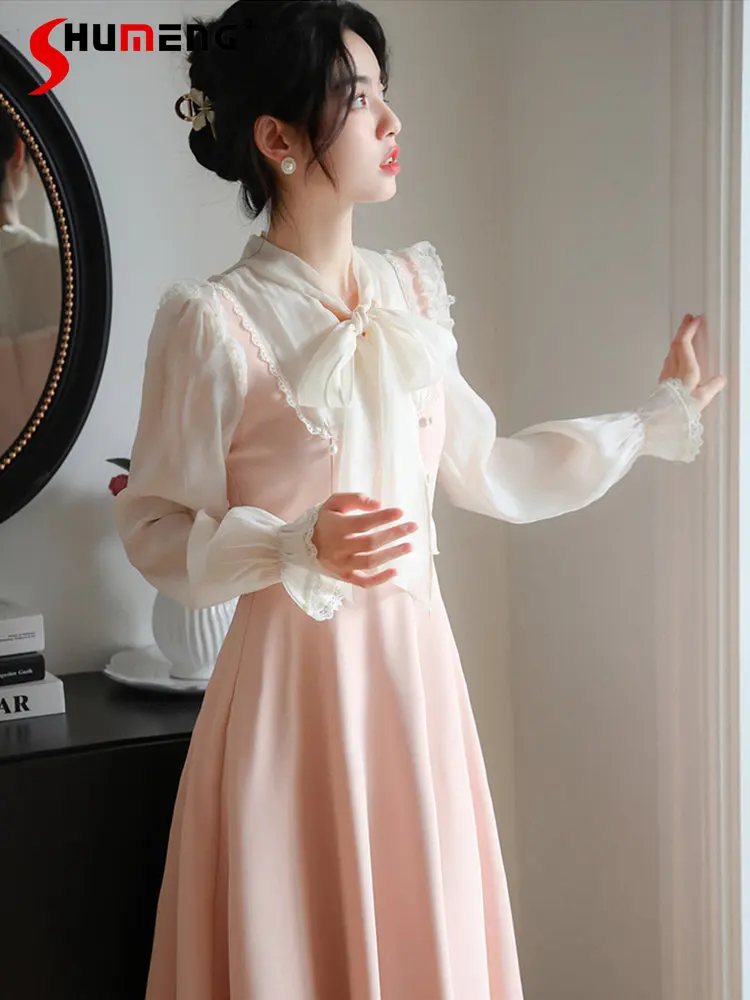 

2023 Early Spring New French Women's Midi Dress Retro Palace Style Sweet Girl Flare Sleeve Mid-length Dresses for Women Birthday