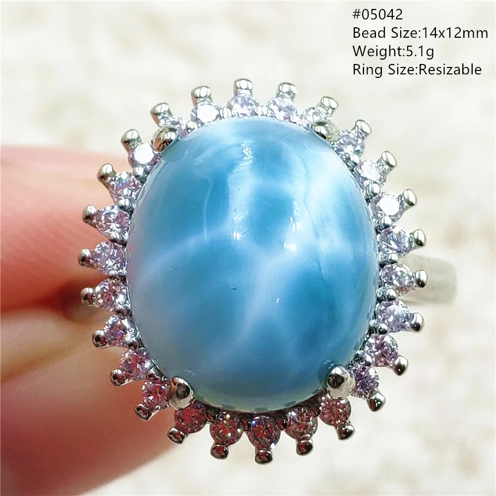 

Natural Blue Larimar Gemstone Adjustable Ring Water Drop Dominia Larimar Water Pattern Oval 925 Sterling Silver AAAAAA