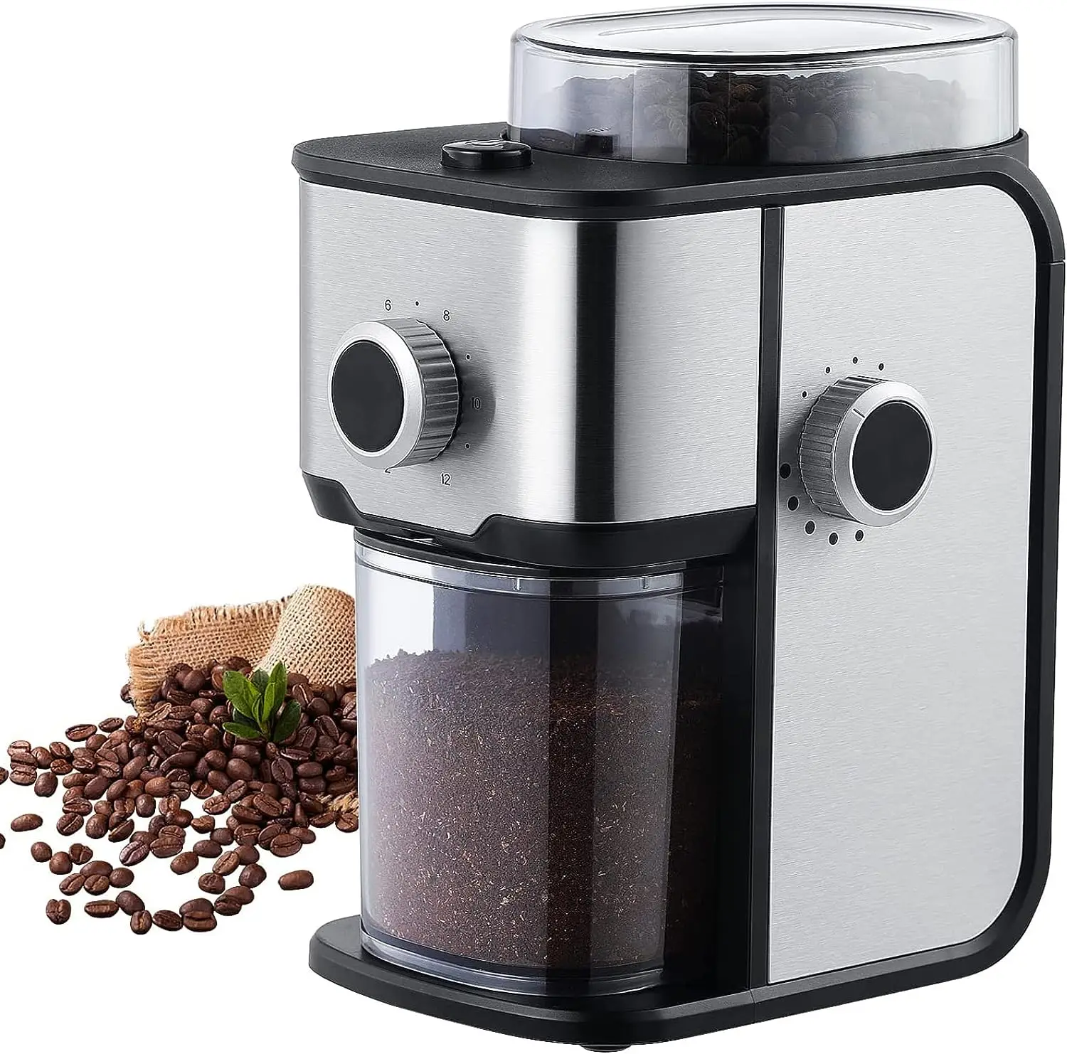 

Coffee Bean Burr Grinder Electric, Coffee Bean Burr Mill Grinder, Flat Burr Coffee Grinder Espresso with 14 Grind Settings For 2