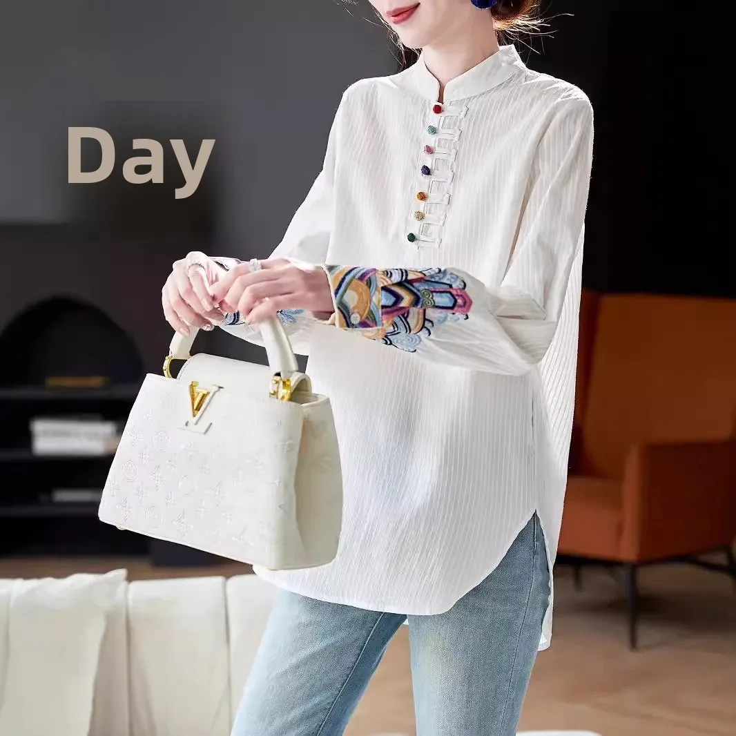 Рубашка с длинным рукавом в европейском стиле и вышивкой новинка 2024 осенняя