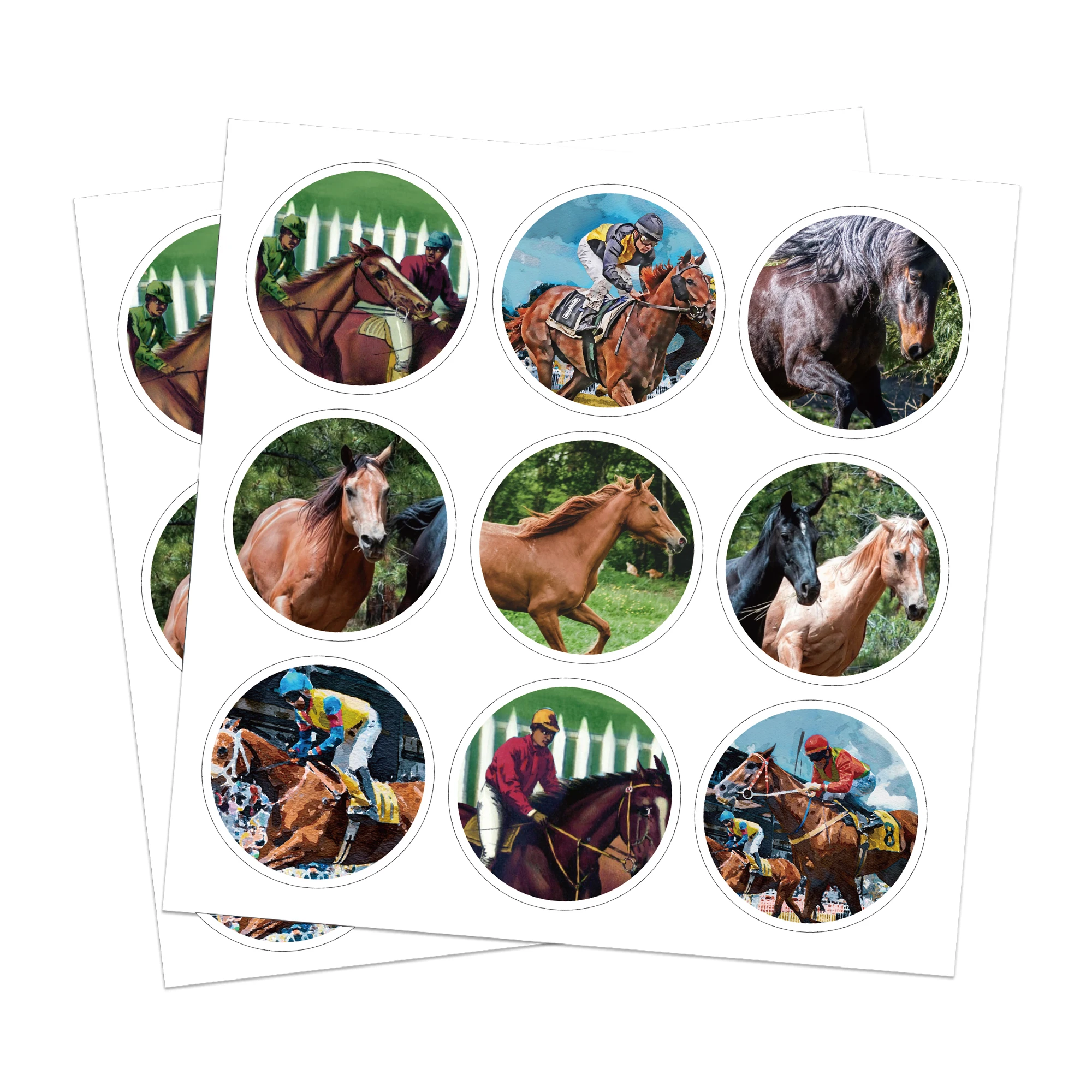 

KK187 180pcs 1.5inch Round Cartoon Horsemanship Sticker Horse Racing For Luggage Laptop Motorcycle Decals Graffiti Stickers