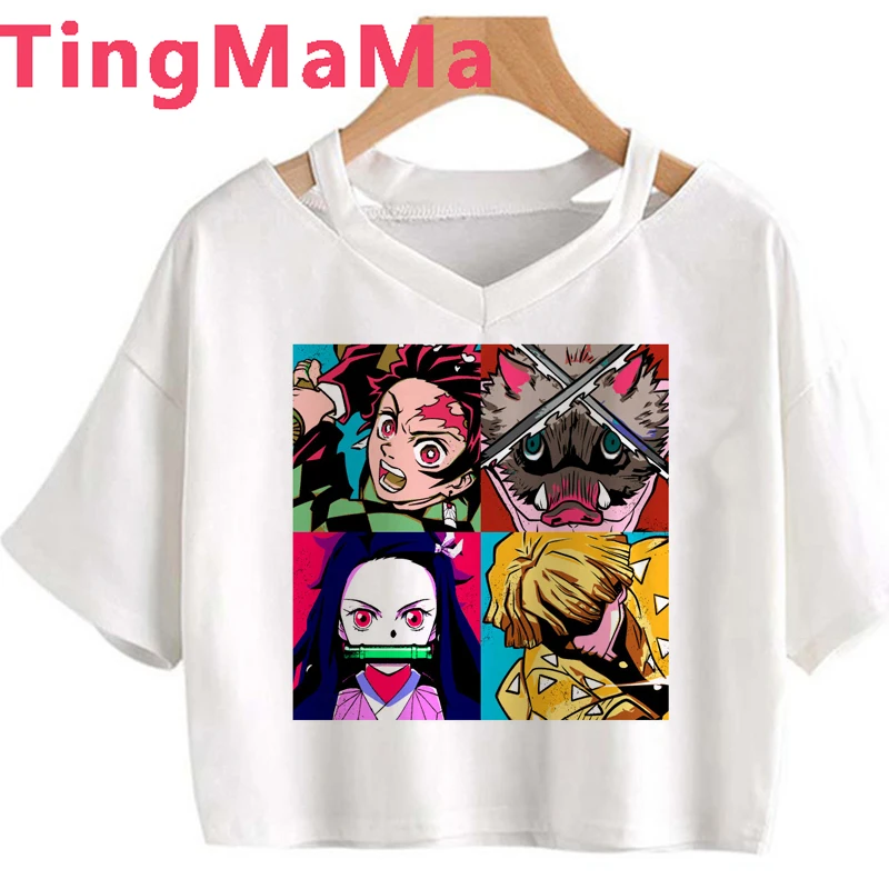 Japanese Anime Demon Slayer T Shirt Women Aesthetic Kimetsu No Yaiba Graphic Tees Cartoon Inosuke Tanjirou Nezuko Tshirt Female |