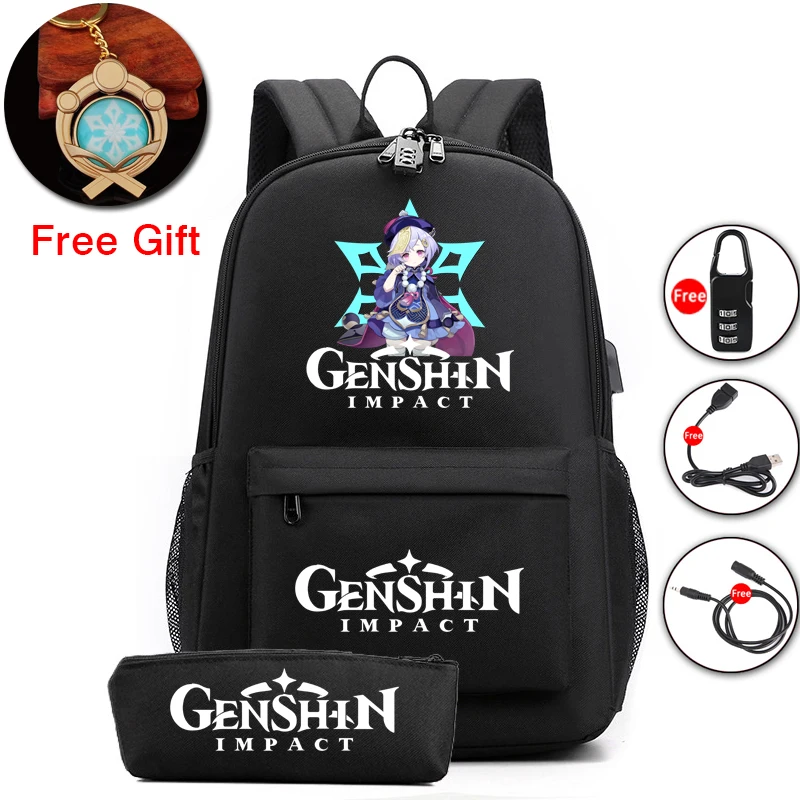 

Комплект ударных рюкзаков Genshin 2 шт., школьные ранцы для девочек-подростков, повседневный рюкзак с принтом, светящиеся школьные сумки