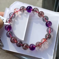 natural purple super 7 purple rutilated quartz bracelet 10mm red lepidocrocite quartz woman men clear round beads aaaaaaa