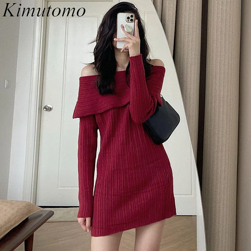

Шикарное мягкое вязаное платье, женское платье Kimutomo 2022 Ранняя весна, новые корейские однотонные платья в Корейском стиле с большим отворото...