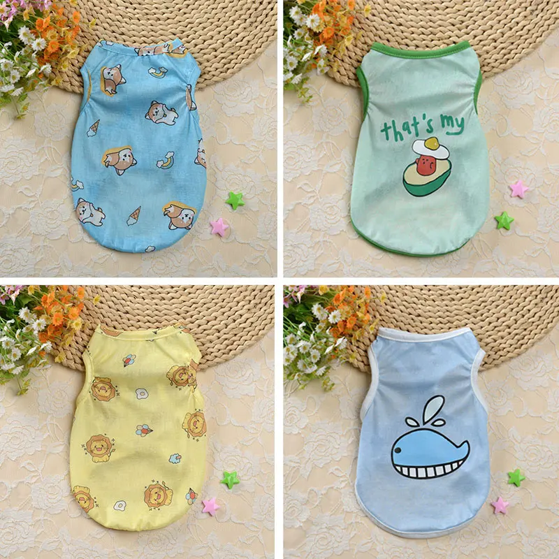

Cartoon for Dog Clothes Cat Vest Pet Clothing Dogs Small Costume Animal French Bulldog Print Cute Summer White Boy Collar Perro