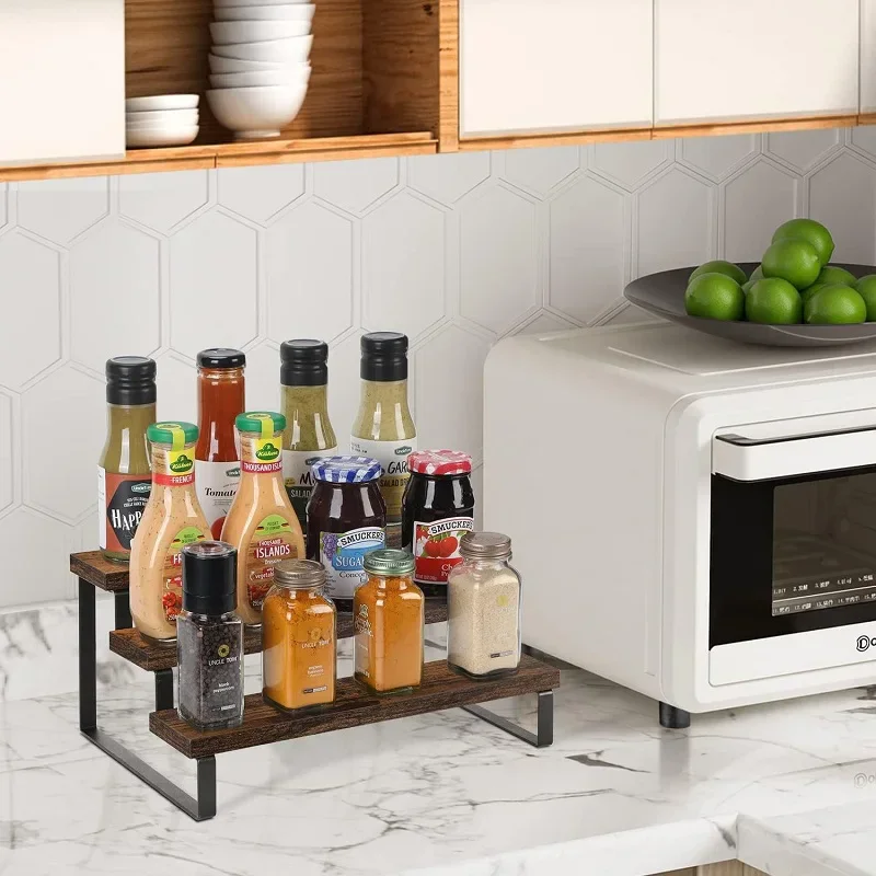 Подставка деревянная трехуровневая для хранения специй кухонный стеллаж