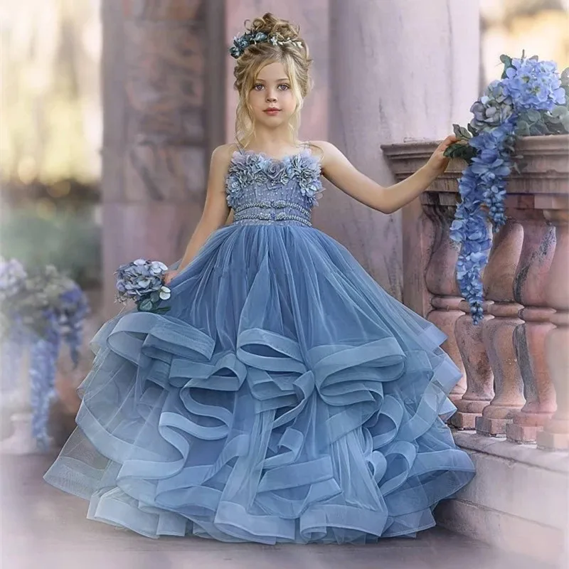 For Wedding Robe De Mariage Kids Pageant Gowns Tulle Ruffled First Communion Dress