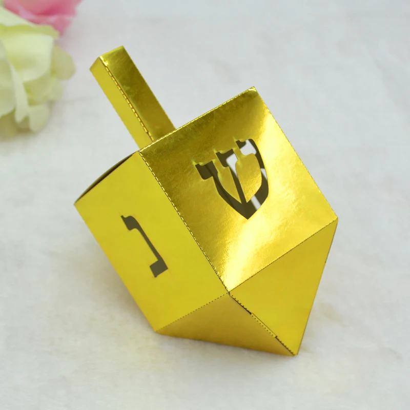 Фото Уникальные персонализированные подарки Dreidel, лазерная резка, иврит, буквы, еврейские Хануки, бумажные коробки для конфет №2