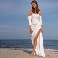 charming high slit white wedding dresses floor length off the shoulder strapless bridal gowns satin dress robe de mari%c3%a9e 2022